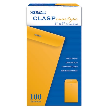Bazic Clasp Envelopes, 6in x 9in, Manila, PK 100 5071